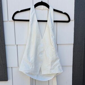 Commense White Halter Button-Front Tie Back Vest Top